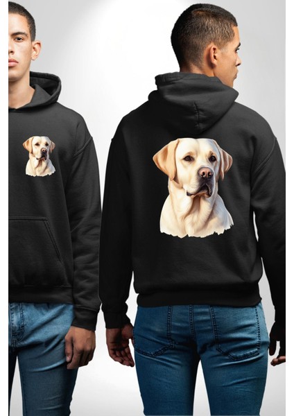 Sadık Dost Labrador Retriever Aşk Köpek Dostu Siyah Kapüşonlu Sweatshirt Kadın Erkek Ön Minimal Sırt Baskılı fırsatları