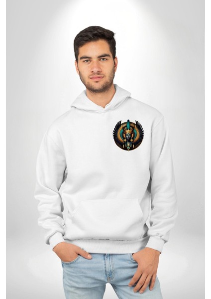 Maat Hakikat, Adalet ve Kozmik Denge Tanrıçası Beyaz Kapüşonlu Sweatshirt Kadın Erkek Ön Minimal Sırt Baskılı fiyatları