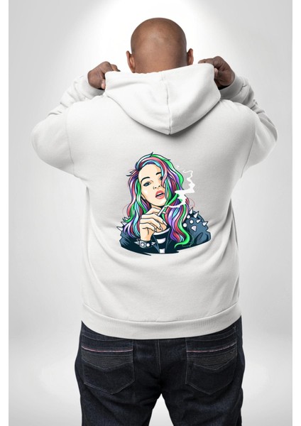 Yasakları Yık, Renkleri Yakala! Beyaz Kapüşonlu Sweatshirt Kadın Erkek Ön Minimal Sırt Baskılı modelleri