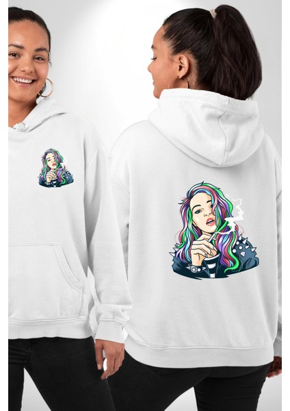 Yasakları Yık, Renkleri Yakala! Beyaz Kapüşonlu Sweatshirt Kadın Erkek Ön Minimal Sırt Baskılı fırsatları