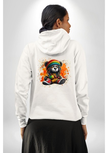 Teddy Bear Ayı Renkli Rasta Ayakkabı Tulum Beyaz Kapüşonlu Sweatshirt Kadın Erkek Ön Minimal Sırt Baskılı modelleri