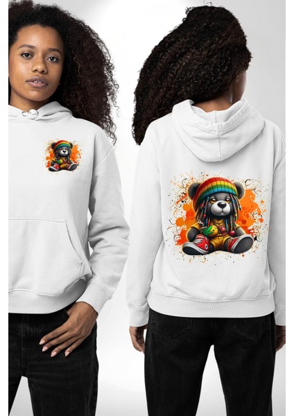 Teddy Bear Ayı Renkli Rasta Ayakkabı Tulum Beyaz Kapüşonlu Sweatshirt Kadın Erkek Ön Minimal Sırt Baskılı fırsatları