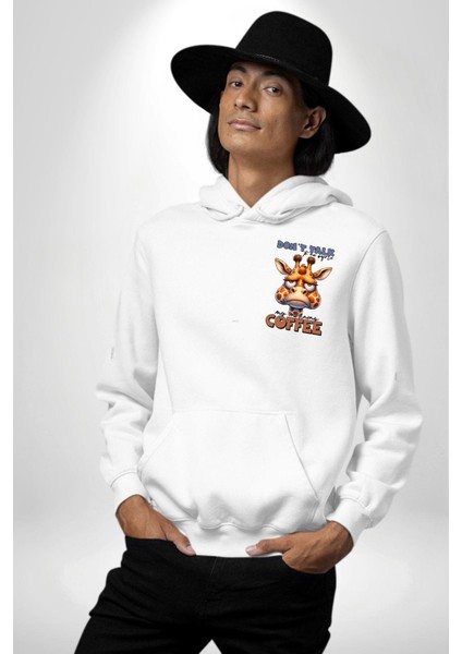 Zürafa Kahve Aşkı Kahveden Önce Konuşmayın Beyaz Kapüşonlu Sweatshirt Kadın Erkek Ön Minimal Sırt Baskılı fiyatları