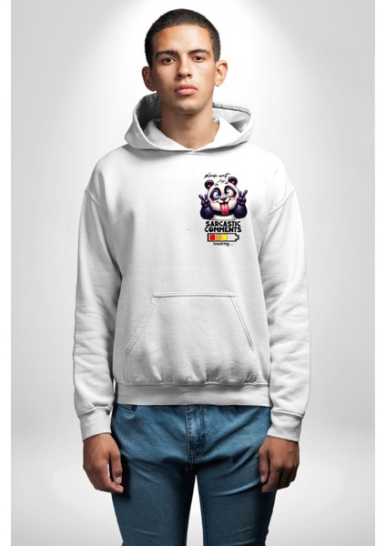 Eğlenceli Panda Mizahi Yükleniyor Yükleme Durumu Beyaz Kapüşonlu Sweatshirt Kadın Erkek Ön Minimal Sırt Baskılı indirimleri