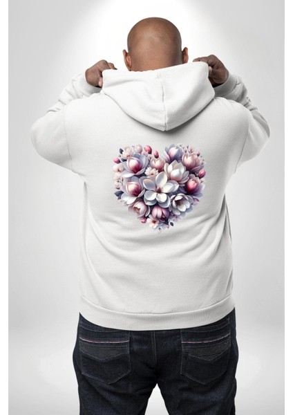 Manolya Aşkı Manolya Çiçeği Beyaz Kapüşonlu Sweatshirt Kadın Erkek Ön Minimal Sırt Baskılı modelleri