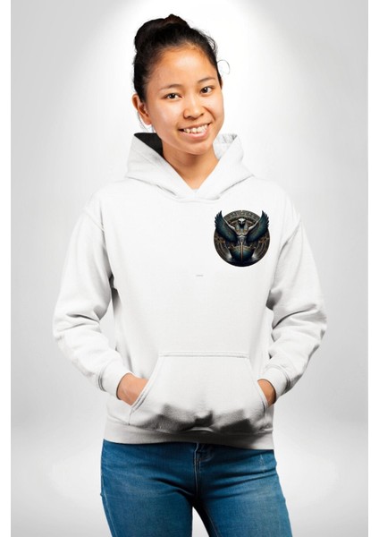 Nemty Tanrısı Seyahat ve Güven Mısır Beyaz Kapüşonlu Sweatshirt Kadın Erkek Ön Minimal Sırt Baskılı fiyatları