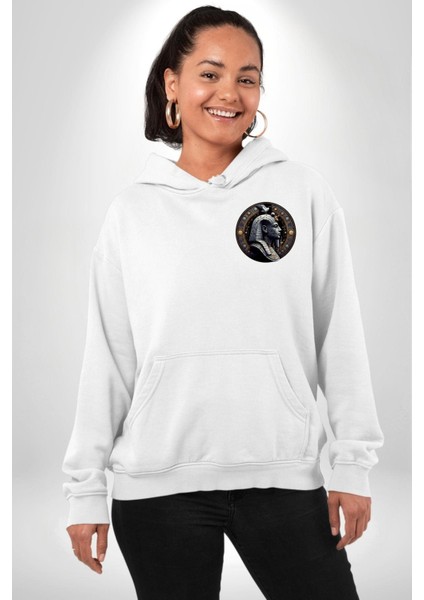 Mısır Firavun Geb Dünya Verimlilik ve Yılanlar Beyaz Kapüşonlu Sweatshirt Kadın Erkek Ön Minimal Sırt Baskılı fiyatları