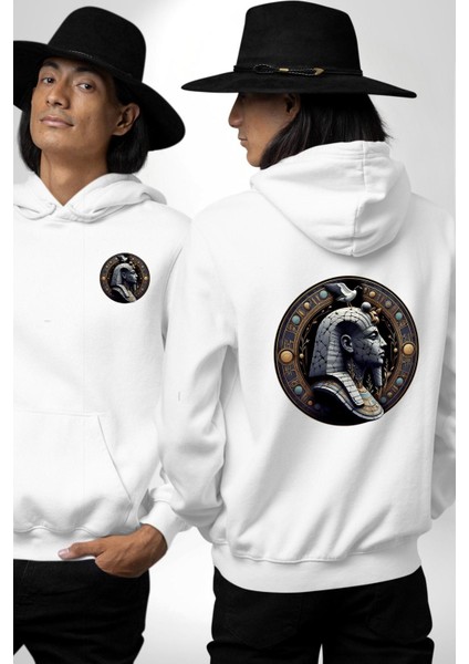 Mısır Firavun Geb Dünya Verimlilik ve Yılanlar Beyaz Kapüşonlu Sweatshirt Kadın Erkek Ön Minimal Sırt Baskılı fırsatları