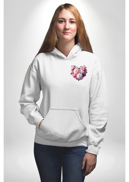 Şakayık Çiçeği Arajman Tasarımı Beyaz Kapüşonlu Sweatshirt Kadın Erkek Ön Minimal Sırt Baskılı fiyatları