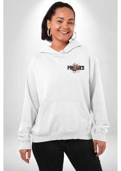 Yalanlarını Tut, Sözlerini Kır! Beyaz Kapüşonlu Sweatshirt Kadın Erkek Ön Minimal Sırt Baskılı indirimleri