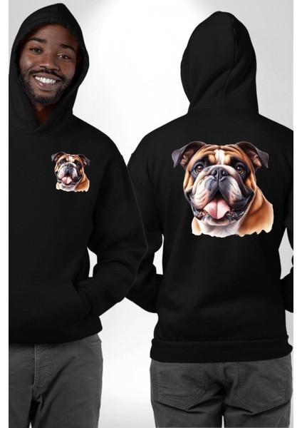 Efsane Bulldog Köpek Dostu Siyah Kapüşonlu Sweatshirt Kadın Erkek Ön Minimal Sırt Baskılı fırsatları