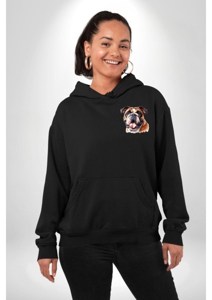 Efsane Bulldog Köpek Dostu Siyah Kapüşonlu Sweatshirt Kadın Erkek Ön Minimal Sırt Baskılı indirimleri