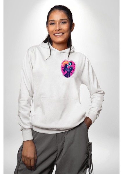 Korku ve Aşk Temalı Jack & Sally Sevgililer Günü Beyaz Kapüşonlu Sweatshirt Kadın Erkek Ön Minimal Sırt Baskılı fiyatları