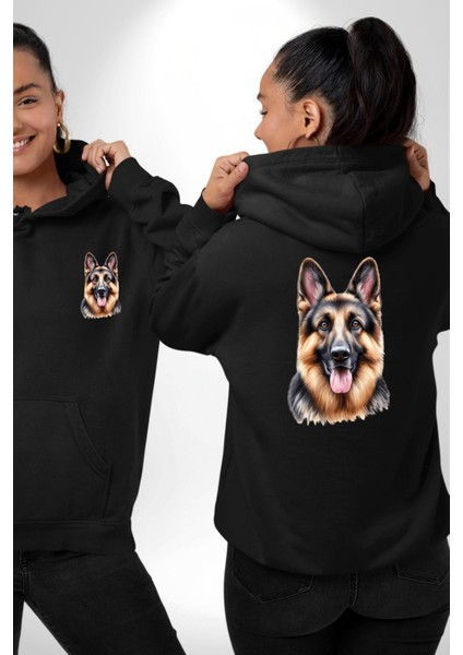 Efsane Alman Çoban Köpeği Aşk Köpek Dostu Siyah Kapüşonlu Sweatshirt Kadın Erkek Ön Minimal Sırt Baskılı fırsatları