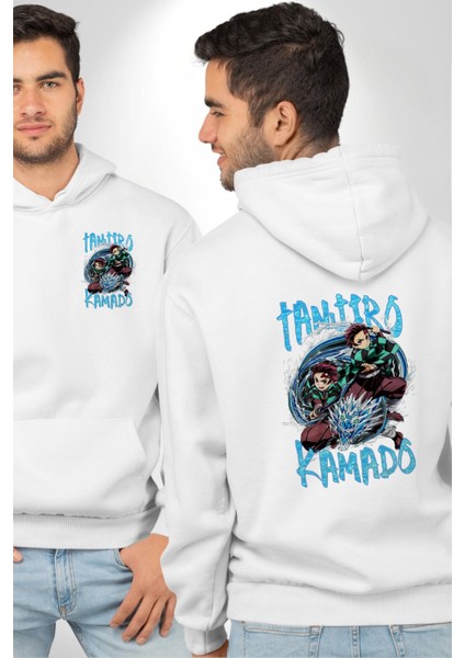 Demon Slayer Tanjiro Su Nefesi Dövüşü Anime Beyaz Kapüşonlu Sweatshirt Kadın Erkek Ön Minimal Sırt Baskılı fırsatları
