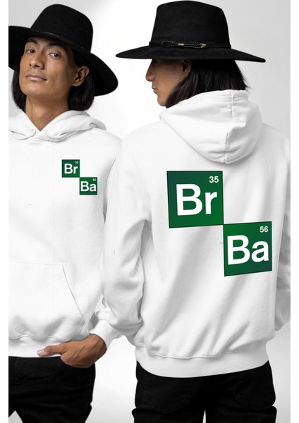 Periyodik Tablo Heisenberg Breaking Bad Beyaz Kapüşonlu Sweatshirt Kadın Erkek Ön Minimal Sırt Baskılı