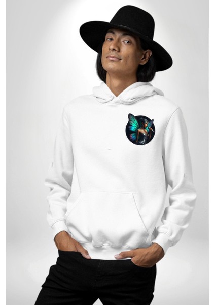 Parlak Elbiseli Kelebek Kanatlı Kadın Beyaz Kapüşonlu Sweatshirt Kadın Erkek Ön Minimal Sırt Baskılı indirimleri