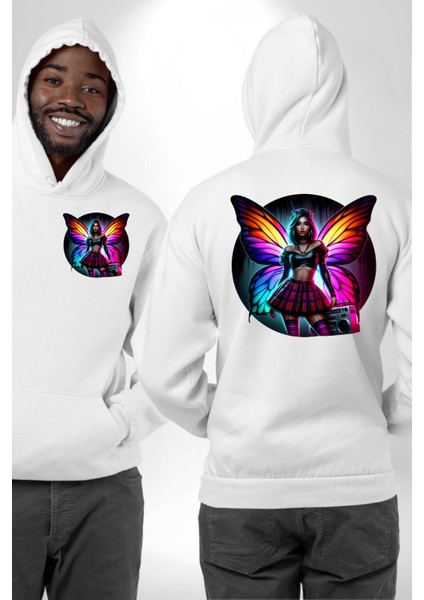 Crop Top Etek Retro Boom Box Plak Genç Kız Beyaz Kapüşonlu Sweatshirt Kadın Erkek Ön Minimal Sırt Baskılı