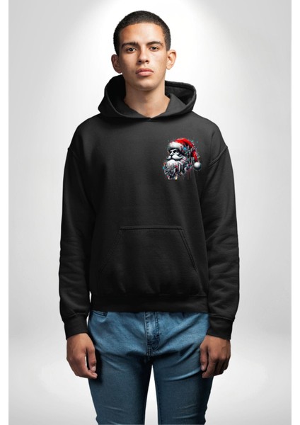 Sokakta Noel Baba Siyah Kapüşonlu Sweatshirt Kadın Erkek Ön Minimal Sırt Baskılı fiyatları