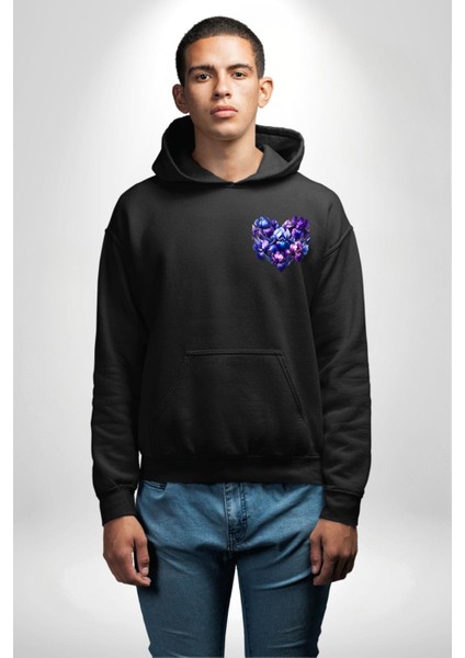 Süsen Çiçeği Mor Siyah Tonları Zarafet Siyah Kapüşonlu Sweatshirt Kadın Erkek Ön Minimal Sırt Baskılı fiyatları