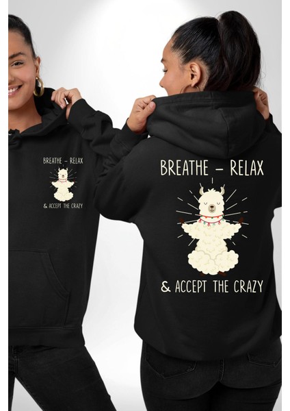 Yoga Huzurun ve Gücün Dansı Siyah Kapüşonlu Sweatshirt Kadın Erkek Ön Minimal Sırt Baskılı