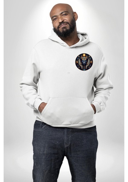 Mavi Aslan Tefnut Nem ve Su Elementi Mısır Beyaz Kapüşonlu Sweatshirt Kadın Erkek Ön Minimal Sırt Baskılı indirimleri