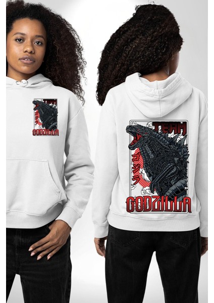 Team Godzilla Anime Efsanevi Canavar Anime Beyaz Kapüşonlu Sweatshirt Kadın Erkek Ön Minimal Sırt Baskılı fırsatları