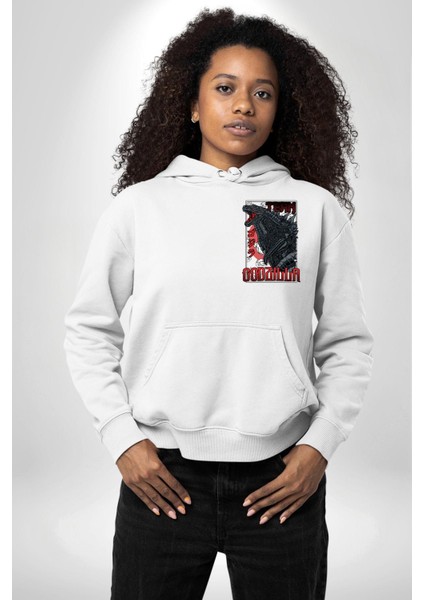 Team Godzilla Anime Efsanevi Canavar Anime Beyaz Kapüşonlu Sweatshirt Kadın Erkek Ön Minimal Sırt Baskılı indirimleri