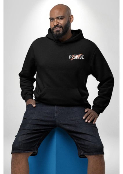 Söz Ver Baskılı Güçlü Mesaj ve Yaratıcı Tasarım Siyah Kapüşonlu Sweatshirt Kadın Erkek Ön Minimal Sırt Baskılı modelleri