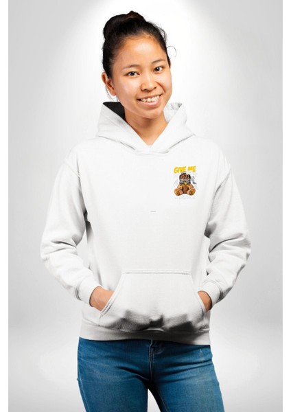 Astronot Ayı Grafik Tasarımı Beyaz Kapüşonlu Sweatshirt Kadın Erkek Ön Minimal Sırt Baskılı indirimleri