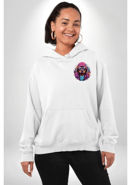 Graffiti Sokak Sanatı Köpek Deseni Beyaz Kapüşonlu Sweatshirt Kadın Erkek Ön Minimal Sırt Baskılı fiyatları