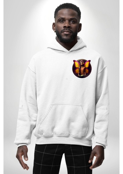 Sarı Kırmızı Kanatlı Kelebek Dj Taraftar Beyaz Kapüşonlu Sweatshirt Kadın Erkek Ön Minimal Sırt Baskılı fiyatları