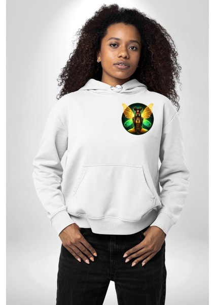 Yazlık Neon Sarı-Yeşil Kadın Melek Beyaz Kapüşonlu Sweatshirt Kadın Erkek Ön Minimal Sırt Baskılı fiyatları