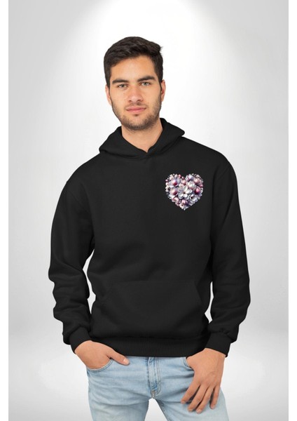 Manolya Aşkı Manolya Çiçeği Siyah Kapüşonlu Sweatshirt Kadın Erkek Ön Minimal Sırt Baskılı indirimleri