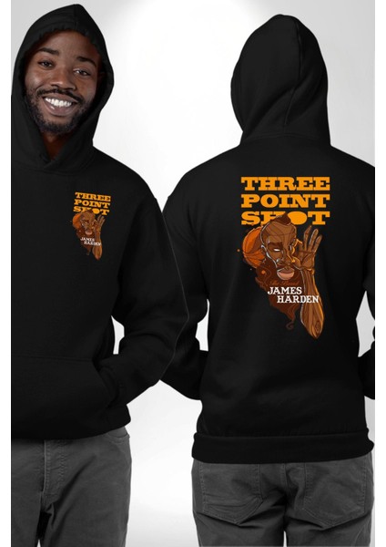 James Harden Üç Sayılık Atış Basketbol Siyah Kapüşonlu Sweatshirt Kadın Erkek Ön Minimal Sırt Baskılı