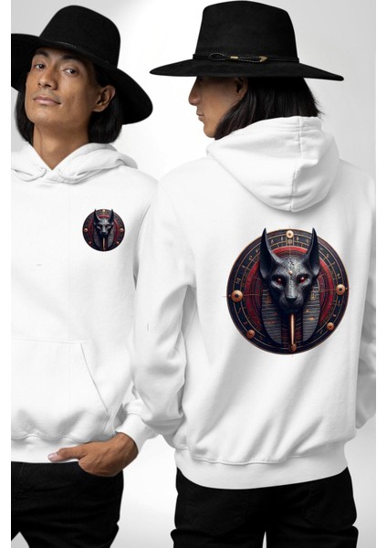 Set Fırtına ve Çöl Tanrısı Mısır Beyaz Kapüşonlu Sweatshirt Kadın Erkek Ön Minimal Sırt Baskılı fırsatları