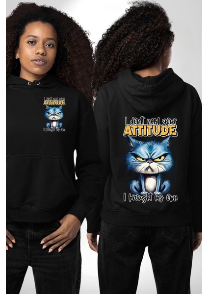 Kendi Tavrını Getiren Kedi Komik Kedi Siyah Kapüşonlu Sweatshirt Kadın Erkek Ön Minimal Sırt Baskılı fiyatları
