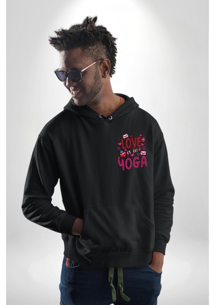 Yoga Seviyorum Yoga Tutkunları Siyah Kapüşonlu Sweatshirt Kadın Erkek Ön Minimal Sırt Baskılı fiyatları