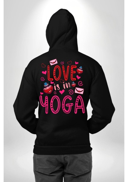 Yoga Seviyorum Yoga Tutkunları Siyah Kapüşonlu Sweatshirt Kadın Erkek Ön Minimal Sırt Baskılı modelleri
