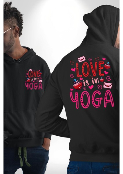 Yoga Seviyorum Yoga Tutkunları Siyah Kapüşonlu Sweatshirt Kadın Erkek Ön Minimal Sırt Baskılı fırsatları