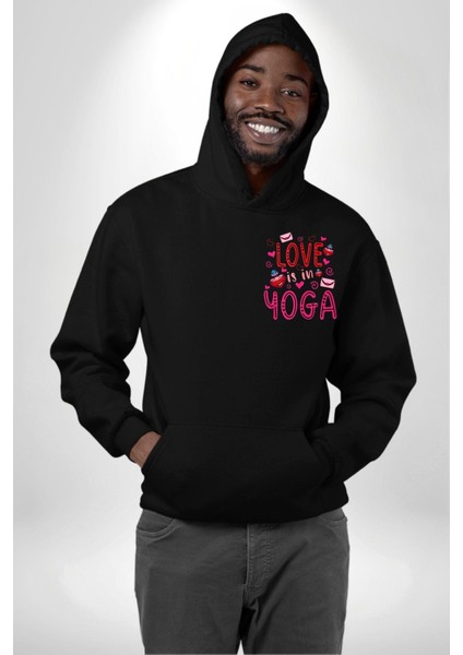Yoga Seviyorum Yoga Tutkunları Siyah Kapüşonlu Sweatshirt Kadın Erkek Ön Minimal Sırt Baskılı indirimleri