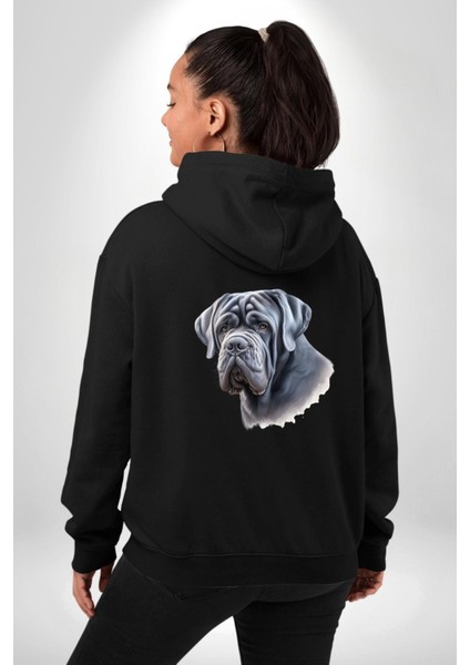 Neapolitan Mastiff Aşkı Büyük Köpek Siyah Kapüşonlu Sweatshirt Kadın Erkek Ön Minimal Sırt Baskılı modelleri