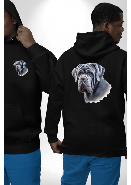 Neapolitan Mastiff Aşkı Büyük Köpek Siyah Kapüşonlu Sweatshirt Kadın Erkek Ön Minimal Sırt Baskılı fırsatları