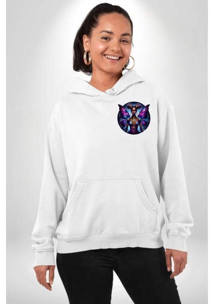 Hip Hop Dövme Kelebek Kız Özel Tasarım Beyaz Kapüşonlu Sweatshirt Kadın Erkek Ön Minimal Sırt Baskılı fiyatları