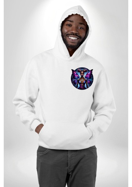 Hip Hop Dövme Kelebek Kız Özel Tasarım Beyaz Kapüşonlu Sweatshirt Kadın Erkek Ön Minimal Sırt Baskılı indirimleri