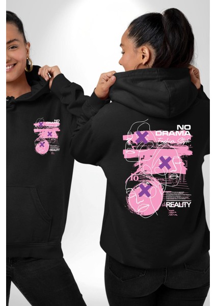 Drama Olmadan Moda Siyah Kapüşonlu Sweatshirt Kadın Erkek Ön Minimal Sırt Baskılı fiyatları