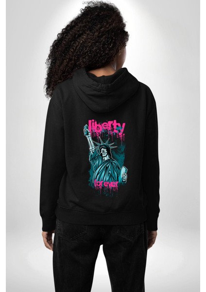 Özgürlük Sonsuza Kadar Siyah Kapüşonlu Sweatshirt Kadın Erkek Ön Minimal Sırt Baskılı indirimleri