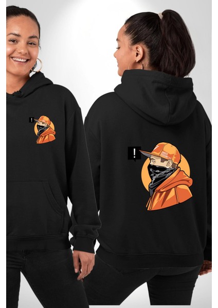 Sokak Tarzı Baskılı Gençler Için Grafik Tasarım Siyah Kapüşonlu Sweatshirt Kadın Erkek Ön Minimal Sırt Baskılı fiyatları