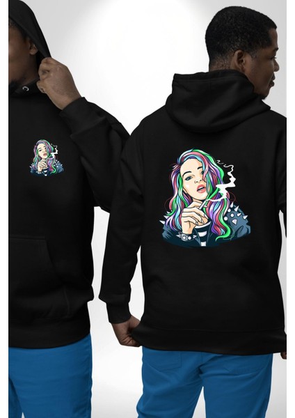 Yasakları Yık, Renkleri Yakala! Siyah Kapüşonlu Sweatshirt Kadın Erkek Ön Minimal Sırt Baskılı fiyatları