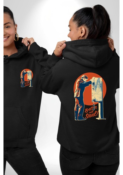 Better Call Saul Dizi Temalı Hukuk Siyah Kapüşonlu Sweatshirt Kadın Erkek Ön Minimal Sırt Baskılı
